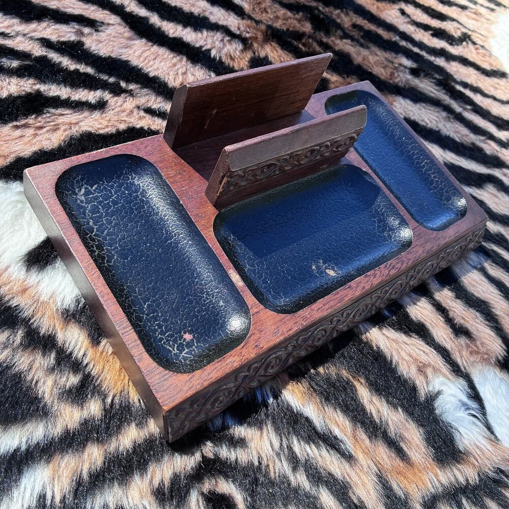 Vintage Swank Japan Wood Desk Valet Organizer Catchall Tray MCM